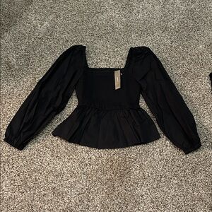 J. Crew Black Puff Sleeve Blouse